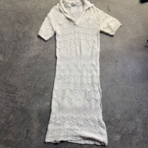Free People Beach Crochet Open Knit Maxi Short Sleeve Dress Boho Cottage Resort